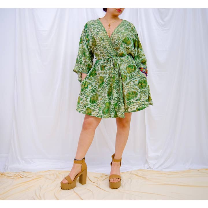 Karma Nepal Crafts - Wholesale Kimono - Women's - Silk Short Bohemian Kimono with Pockets