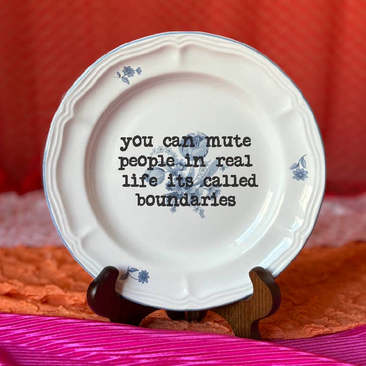 Upcycled Funny Plates, Boundaries Mute, Gift Shop, Tourist for wholesale by pretty little creeps