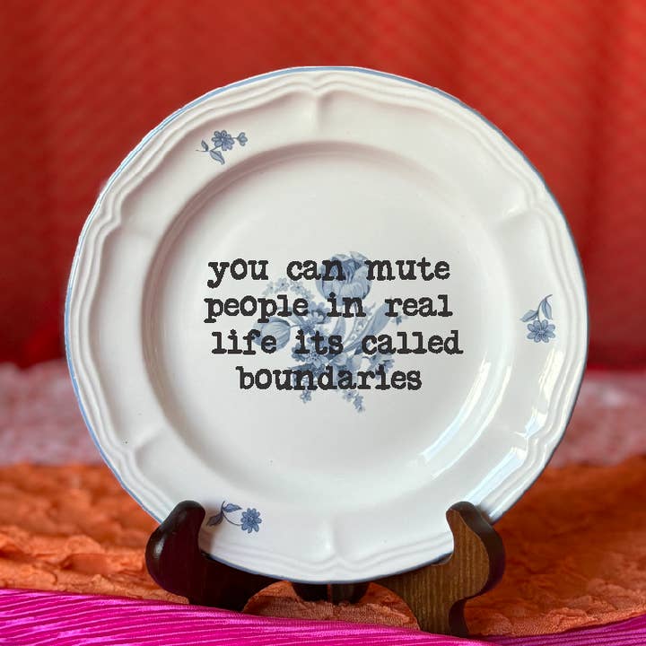 Upcycled Funny Plates, Boundaries Mute, Gift Shop, Tourist for wholesale by pretty little creeps
