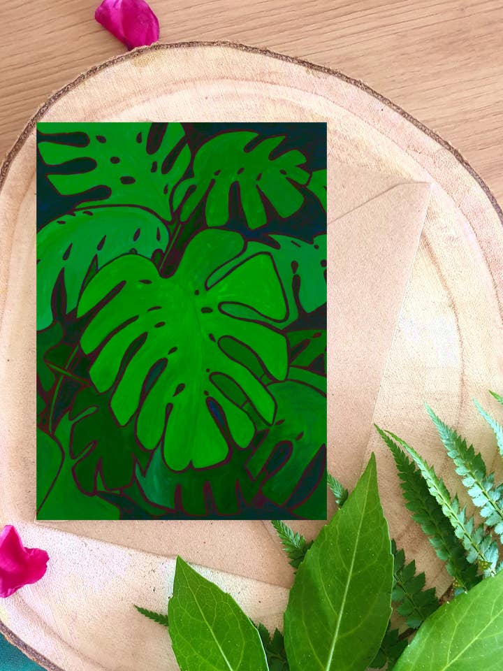 Carte de vœux Monstera Leaf - A6 pour la vente par Plant Based Paintings