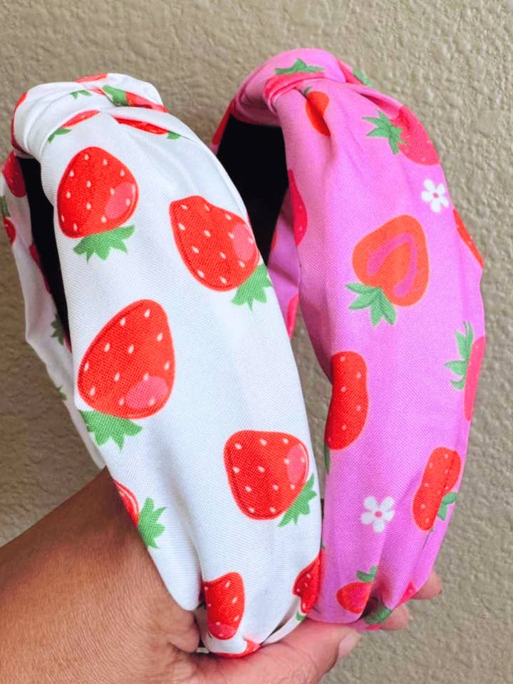 Spring Strawberry Headbands Set of 2 Pink & White-W for wholesale by Swaary
