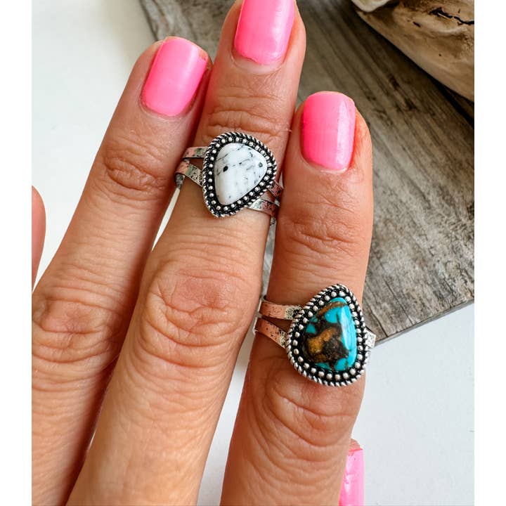 Boho Ranch Shop - Wholesale Cocktail/Statement Ring - Western Teardrop Stone Adjustable Ring 5