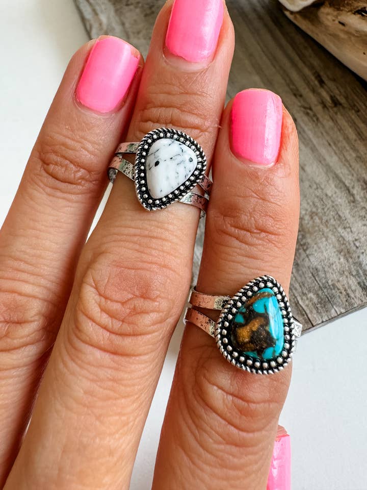 Western Teardrop Stone Adjustable Ring for wholesale by Boho Ranch Shop