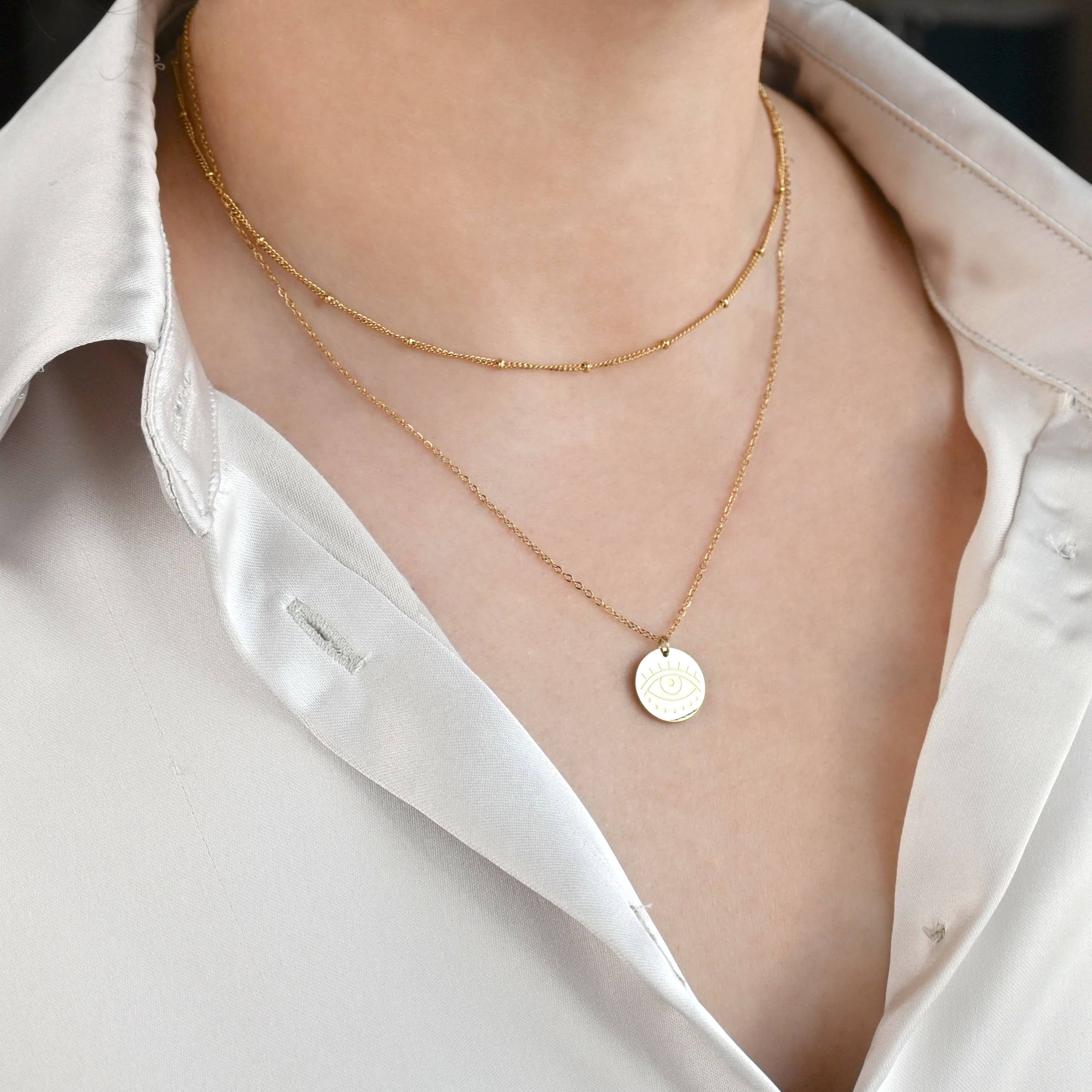 Blueyejewelry - Wholesale Pendant/Charm Necklace - Evil Eye Necklace - 18k Gold Layered Satellite Necklace 9