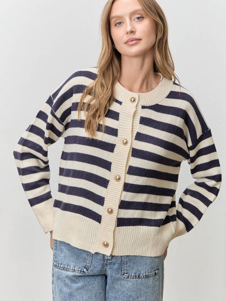 STRIPE BUTTON UP SWEATER for wholesale by Polagram by Wellmade USA