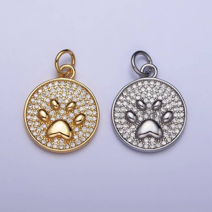 Aim Eternal - Wholesale Individual Charm/Pendant - Gold, Silver Micro Paved CZ Animal Pet Pawprint Round Charm | AC1005 AC10064