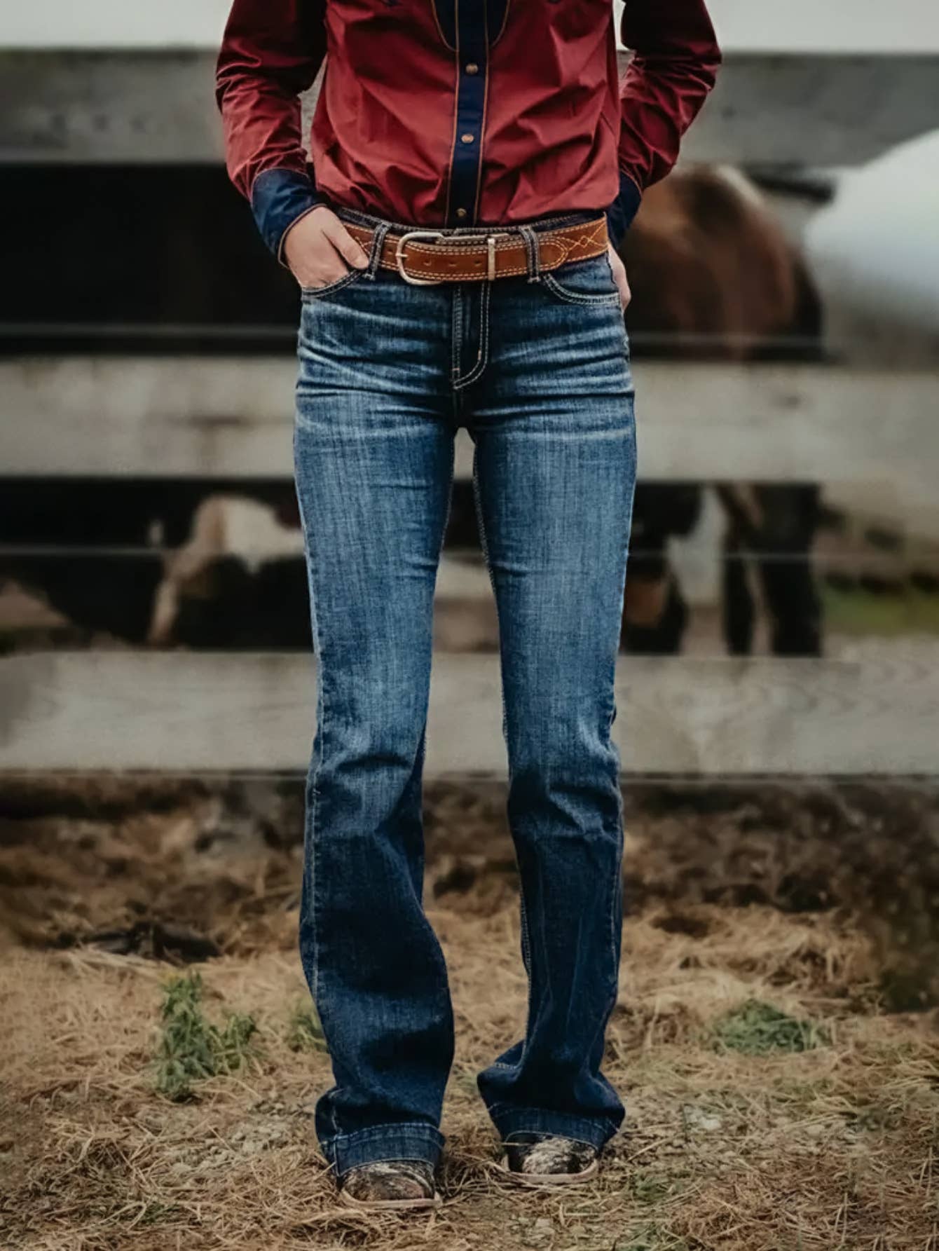 Blue Women's Stretch Flare Jeans Embroidered Boho Denim Pants,  for wholesale on Faire0