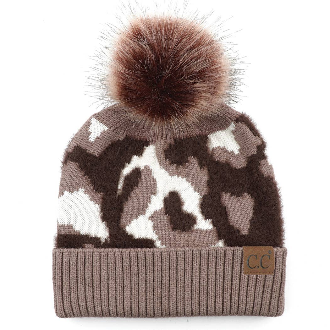 Fashion City - Wholesale Beanie - Women's - Abstract Camo Print Beanie with Pom-Pom1