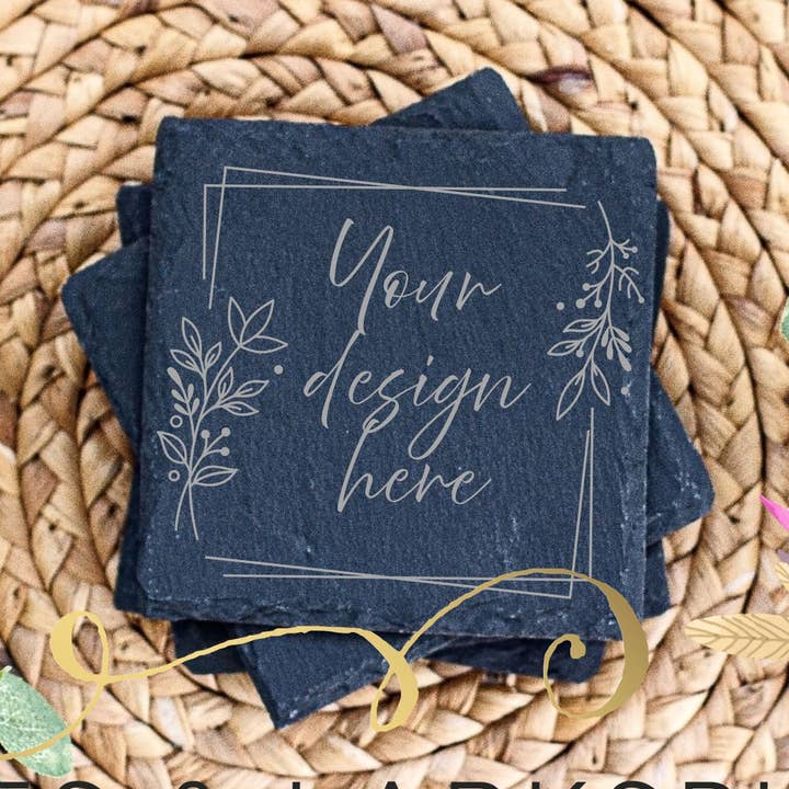 Custom Square Slate Laser Engraved Coaster for wholesale by Lilies & Lark Boutique