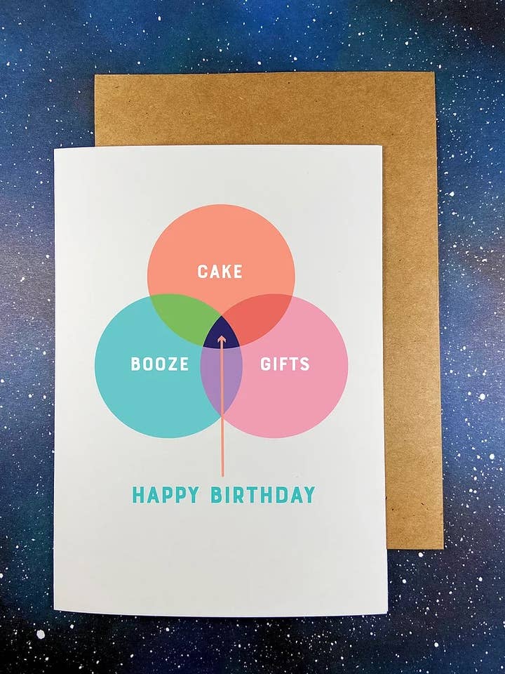 Tarjeta de felicitación de cumpleaños «Diagrama de Venn» para venta al por mayor de The Red Swan Shop