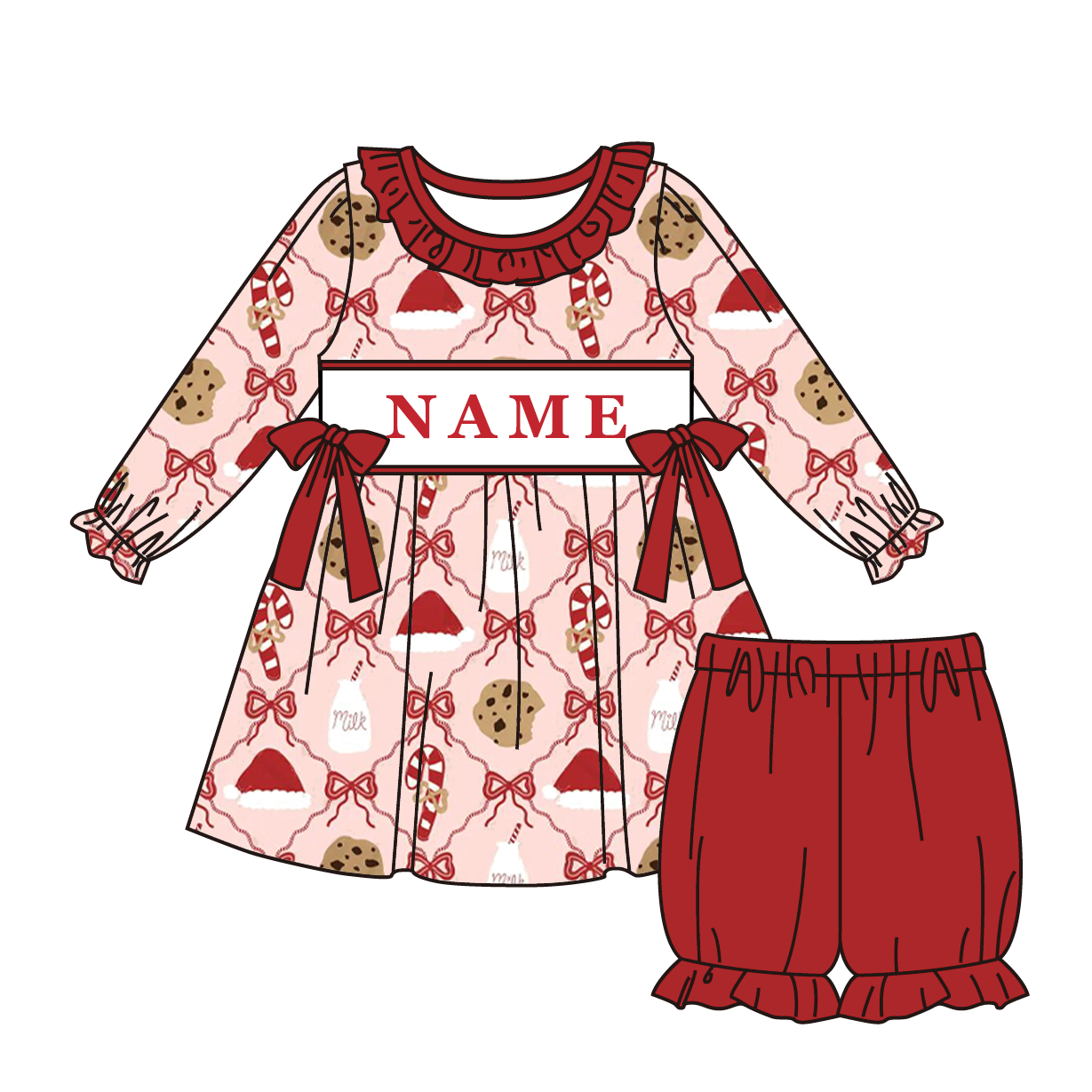 Auraquise - Wholesale Top & Short Set - Kids - Christmas Cookies Smocked Outfit – Custom Name Embroidery1