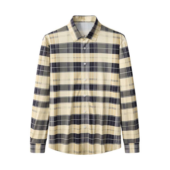 ELS109-Naadloos Klassiek Geruit Overhemd – El Baron-KHAKI voor wholesale door BAROCCO