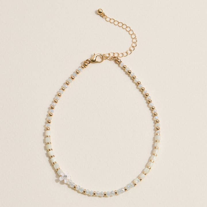 Frem - Wholesale Anklet - Floral Beaded Anklet with Gold Accents
