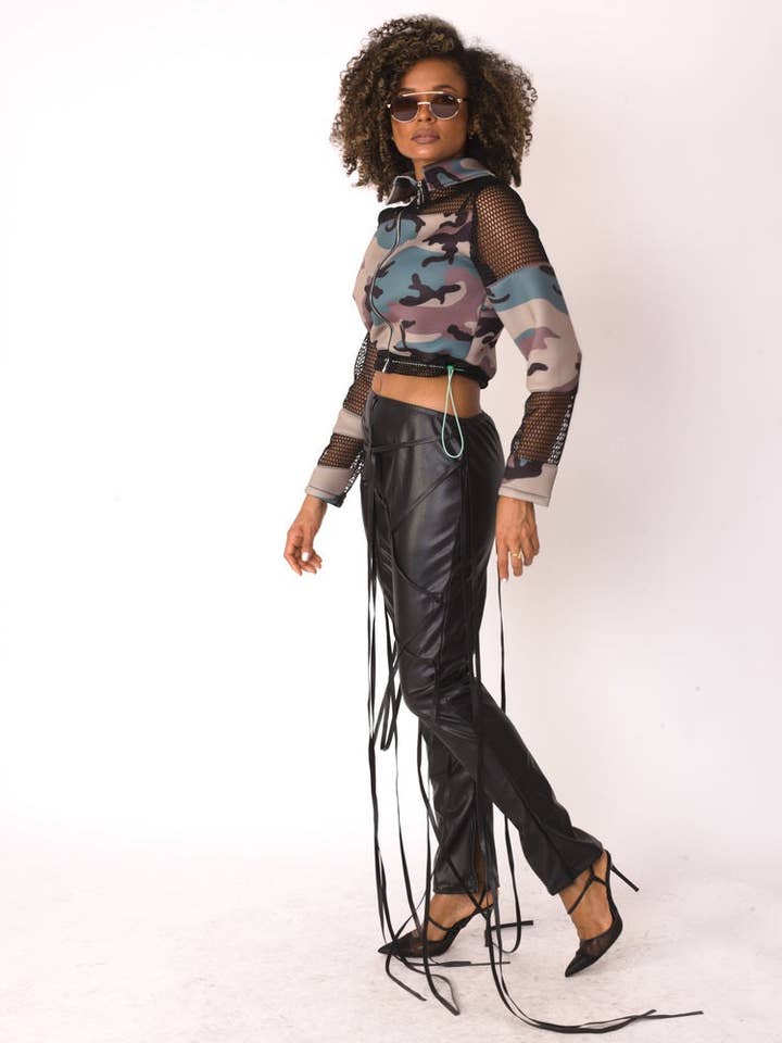 Camo Scuba Mesh Zip-Up Jacket - 81949 for wholesale by For Her NYC