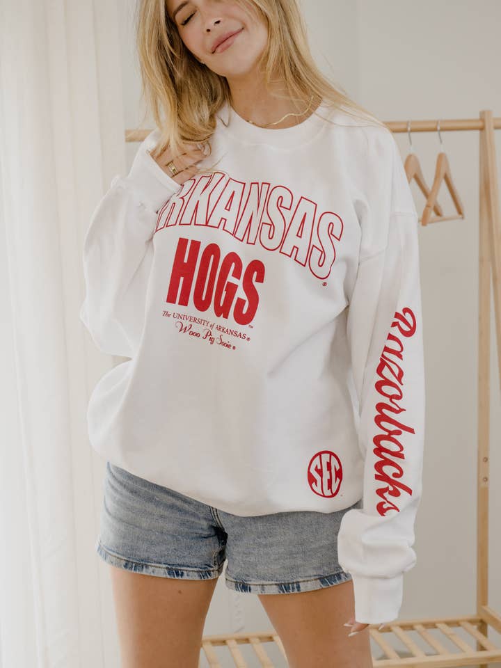 Arkansas Razorbacks Hogs SEC Sporty White Sweatshirt for wholesale by LivyLu
