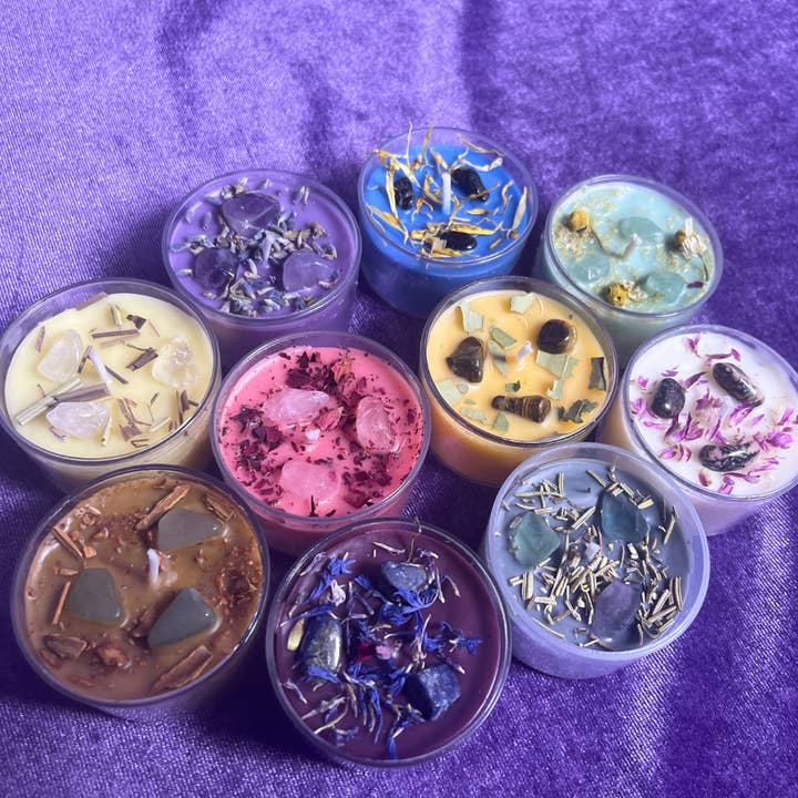 READY TO LABEL | Crystal Energy Candles with Botanicals for wholesale by Mystic Showers