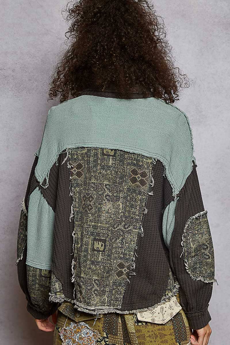 Pol Clothing - Wholesale Jacket - Women's - Balloon Sleeve Contrast Paisley Pattern Cropped Knit Jacket10