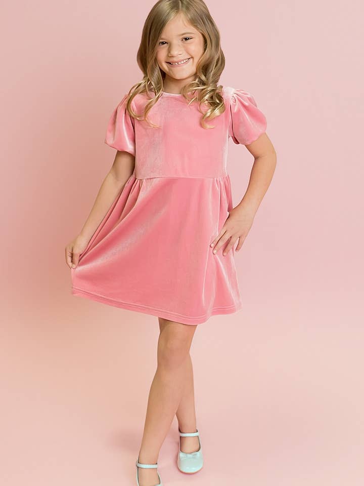 Pink Velvet Bow Dress for wholesale by Belle Cher