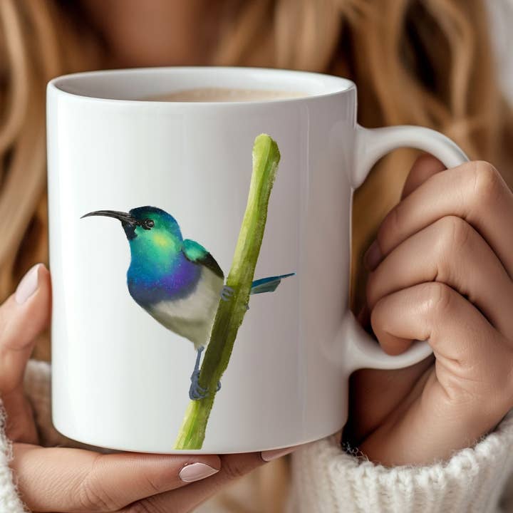 MerikaArt – wholesale Kaffekoppar – Keramikmugg med glänsande solfågel0