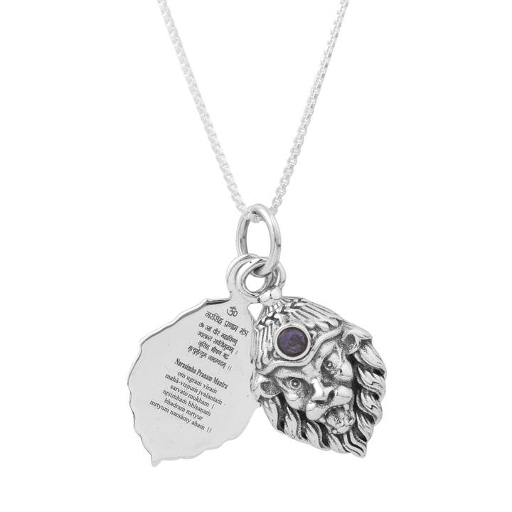 Lord Narasimha Silver Engraved Mantra Pendant for wholesale by Mantra4u
