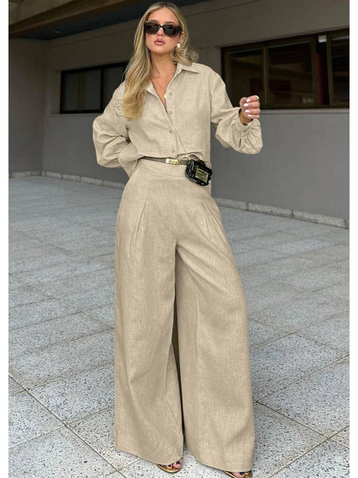 Beige Mara - Linen Blend Two-Piece Set for wholesale on Faire