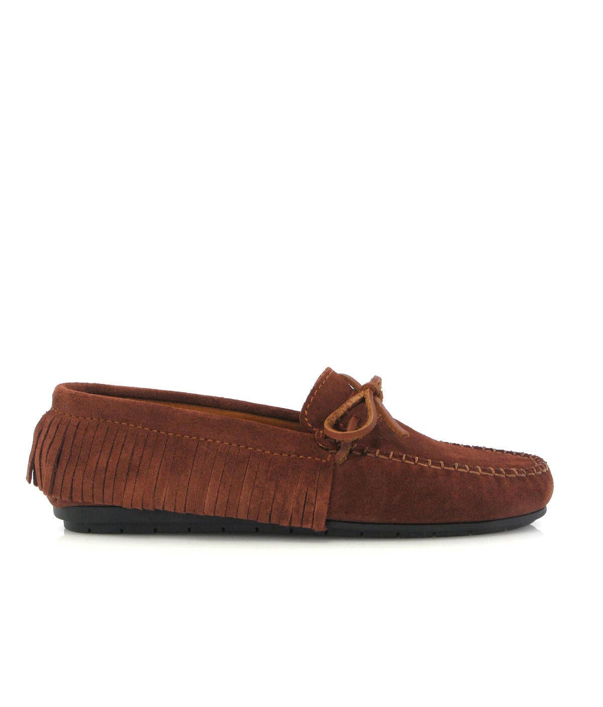 Brown Fringed Moccasins - muscat suede for wholesale on Faire