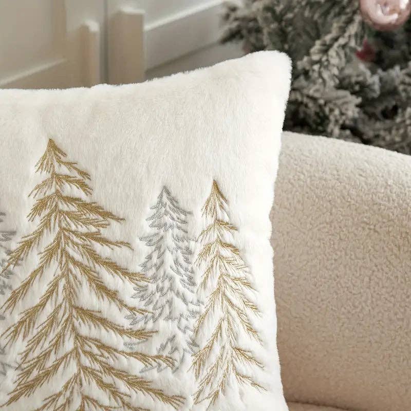 Huis Van Merken - Wholesale Throw Pillow Cover - Christmas Tree Embroidered Pillow Cover - Gold Silver Holiday Decor0