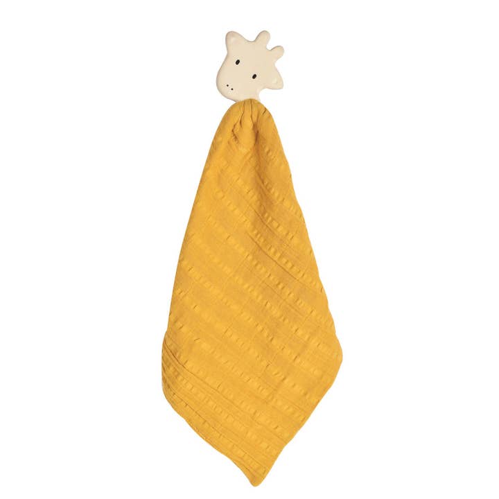Tikiri Toys LLC - Wholesale Teether (Not Clip-On) - Baby - Giraffe Comforter Mustard Yellow w/Natural Rubber Teether