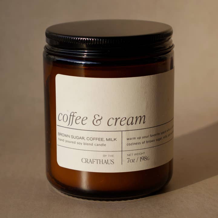 Coffee & Cream - 7 oz. Amber Glass Soy Candle for wholesale by The Crafthaus