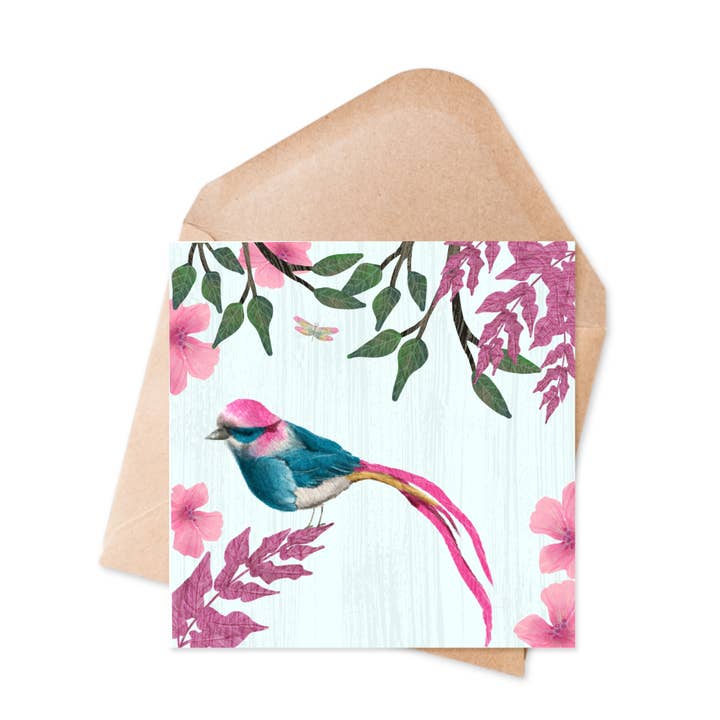 Colourful Bird Card - Pretty Pink Card for wholesale by Ilana Ewing Designs