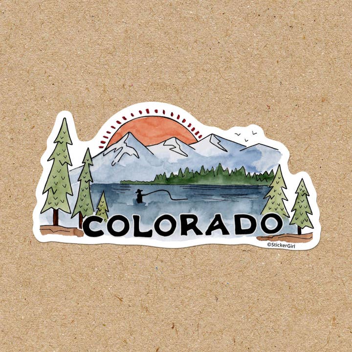 Fisher Colorado Mountain Scene Vinyl Sticker for wholesale by Sticker Girl