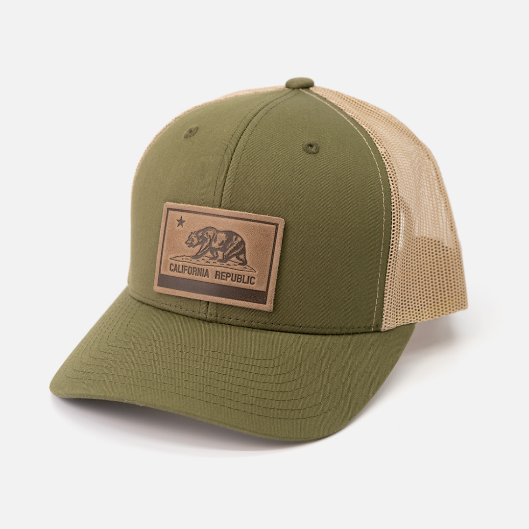 Range Leather Co. - Wholesale Trucker Hat - Unisex - California Flag Hat | Leather Patch Trucker Hat1