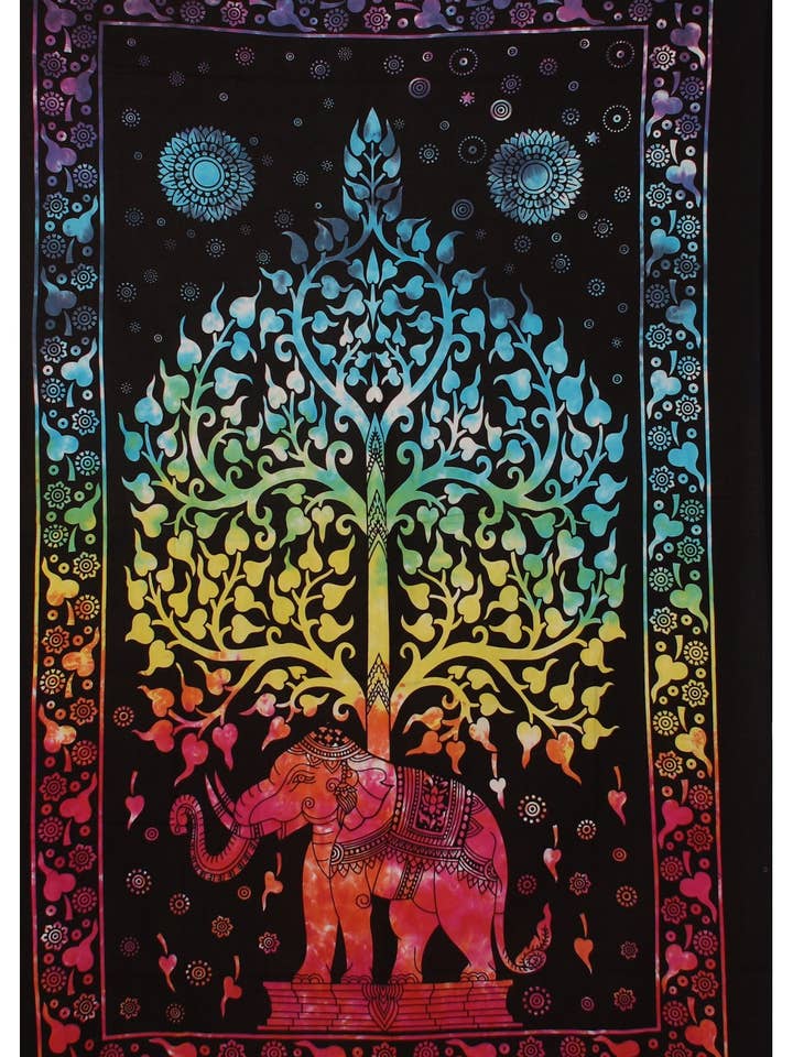 Arazzo Tie Dye Zest for Life a forma di elefante per la vendita all'ingrosso da parte di Sunshine Joy