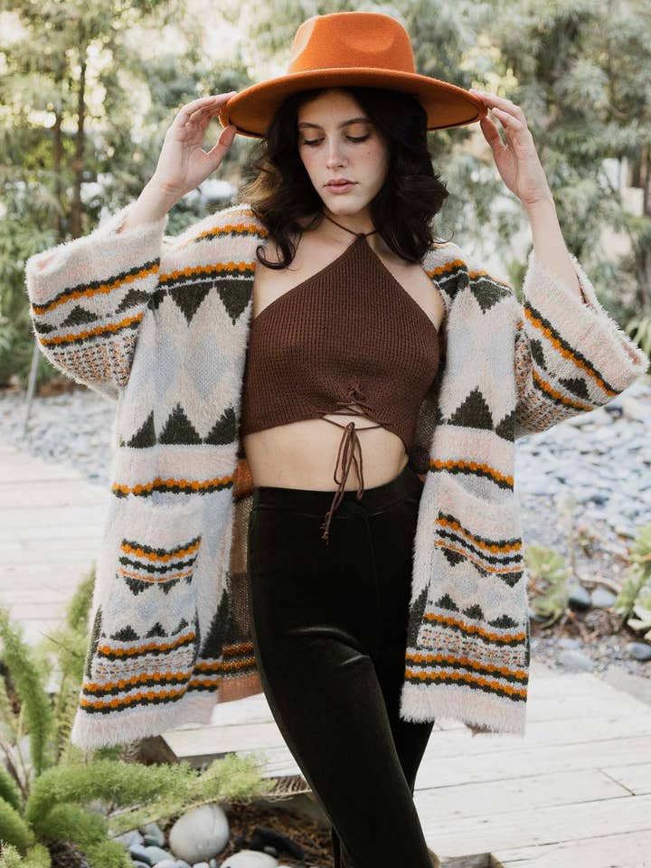 Leto Accessories - Wholesale Cardigan – Women’s - Boho Faux Fur Ruana Wrap with Cozy Pockets - Tribal Cardigan12