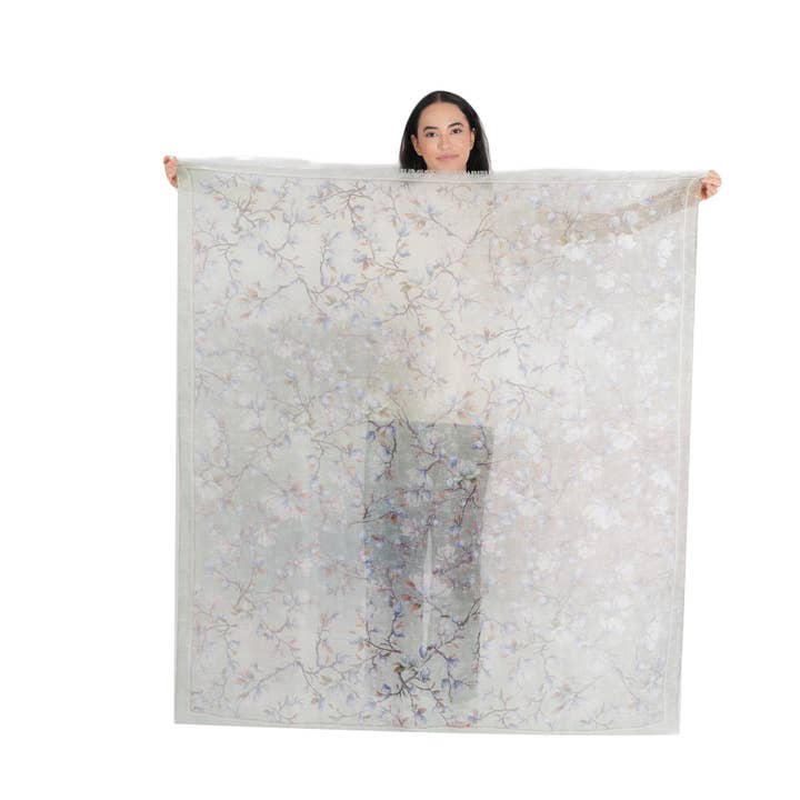 Magnolia Blossom Gradient Square Wrap - Mint Grey for wholesale by Vismaya - A Brand by Shivani LLC