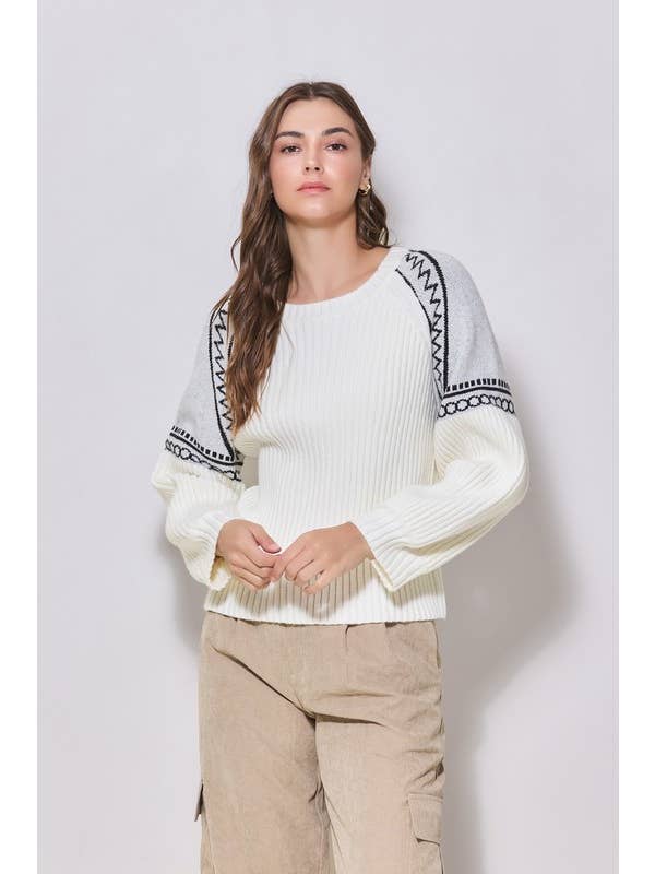 White Grey Wide Rib Sweater for wholesale on Faire