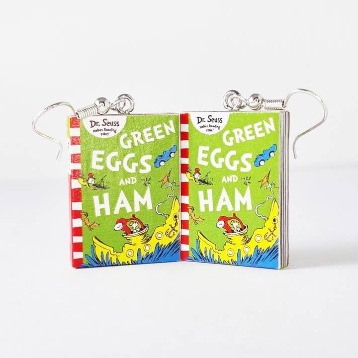 Green Eggs and Ham book earrings for wholesale by Cheeky Little Monkeys Jewellery