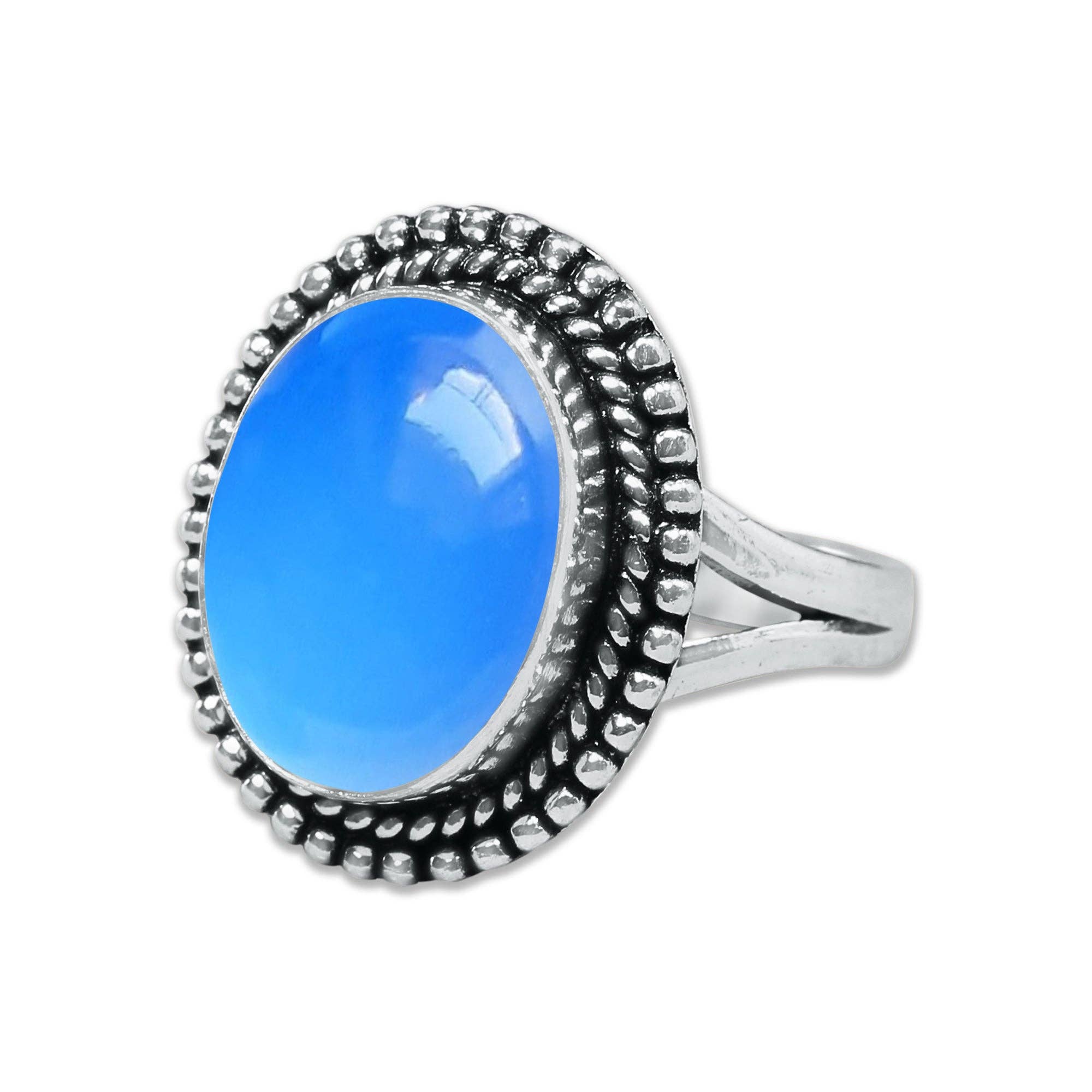 Handmade Jewels - Wholesale Cocktail/statement ring - Blue Chalcedony Rings – Handmade, Silver-Plated, Assorted Boho Designs (US Sizes 6–10, Made to Order)12