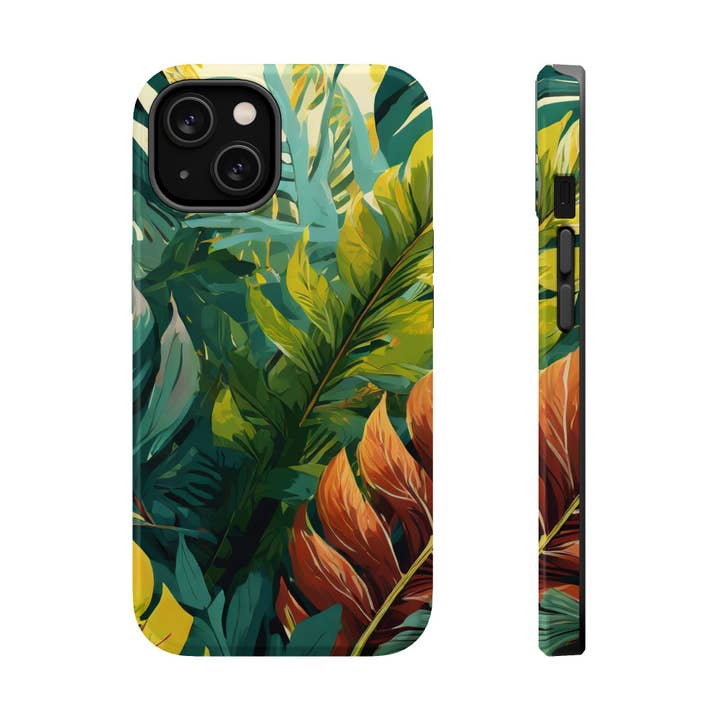 Coques résistantes magnétiques à motif de feuilles tropicales pour la vente par Studio 653 Clothing Co