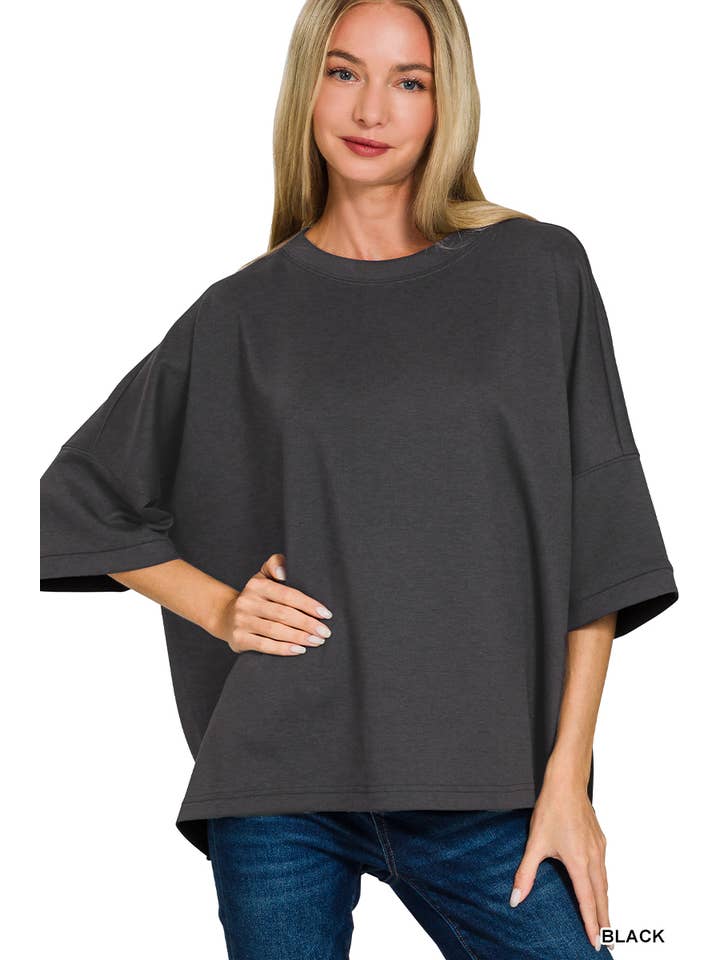 42POPS - Wholesale Knit Top - Women's - .1023 Scuba Round Neck Top With Side Slits SI-289651