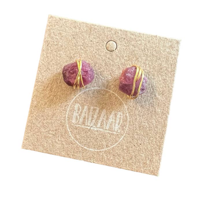 Baizaar - Wholesale Stud/Post Earrings - Wrapped Raw Stone Stud Earrings