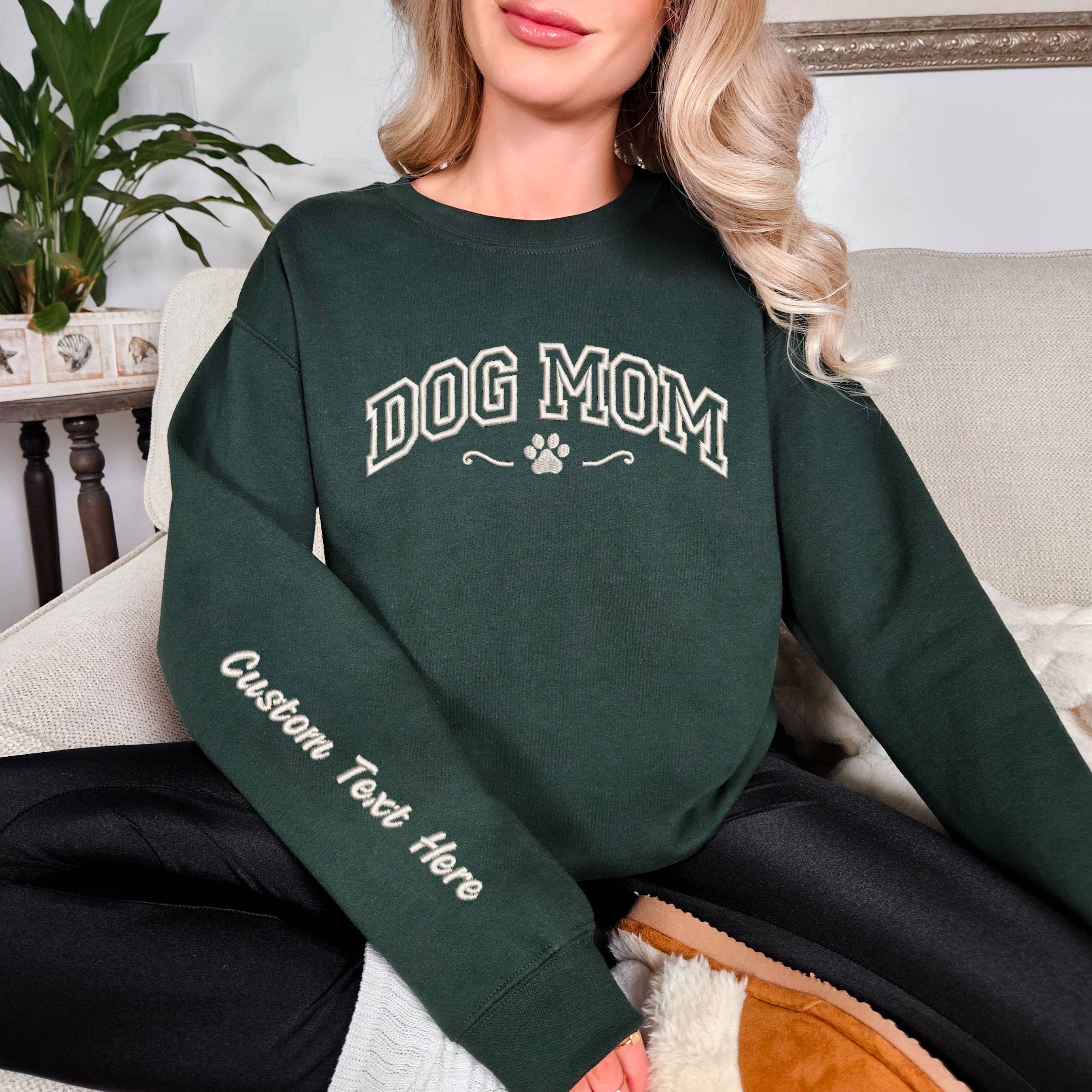 One Nine - Vendita all'ingrosso Felpa - Donna - Felpe personalizzate con ricamo Dog Mom, testo personalizzato sulla manica7