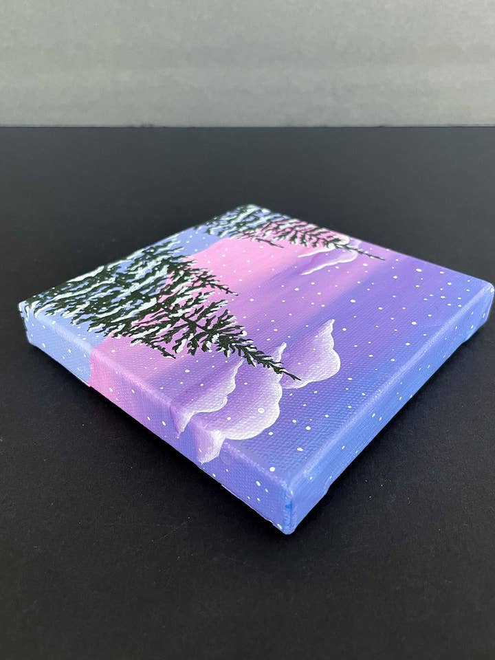 Mini-Gemälde „Twilight Snowfall“ mit Staffelei für den Großhandel von Jiva More Life