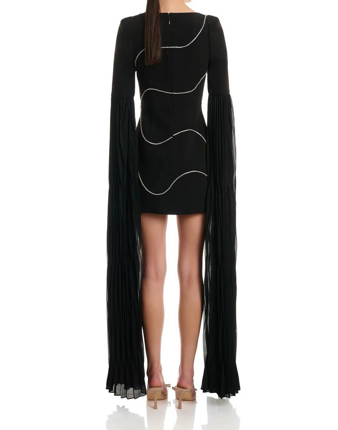 Svart DR364Bandageklänning med diamantkedjeslitsar och lång ärm för wholesale på Faire3