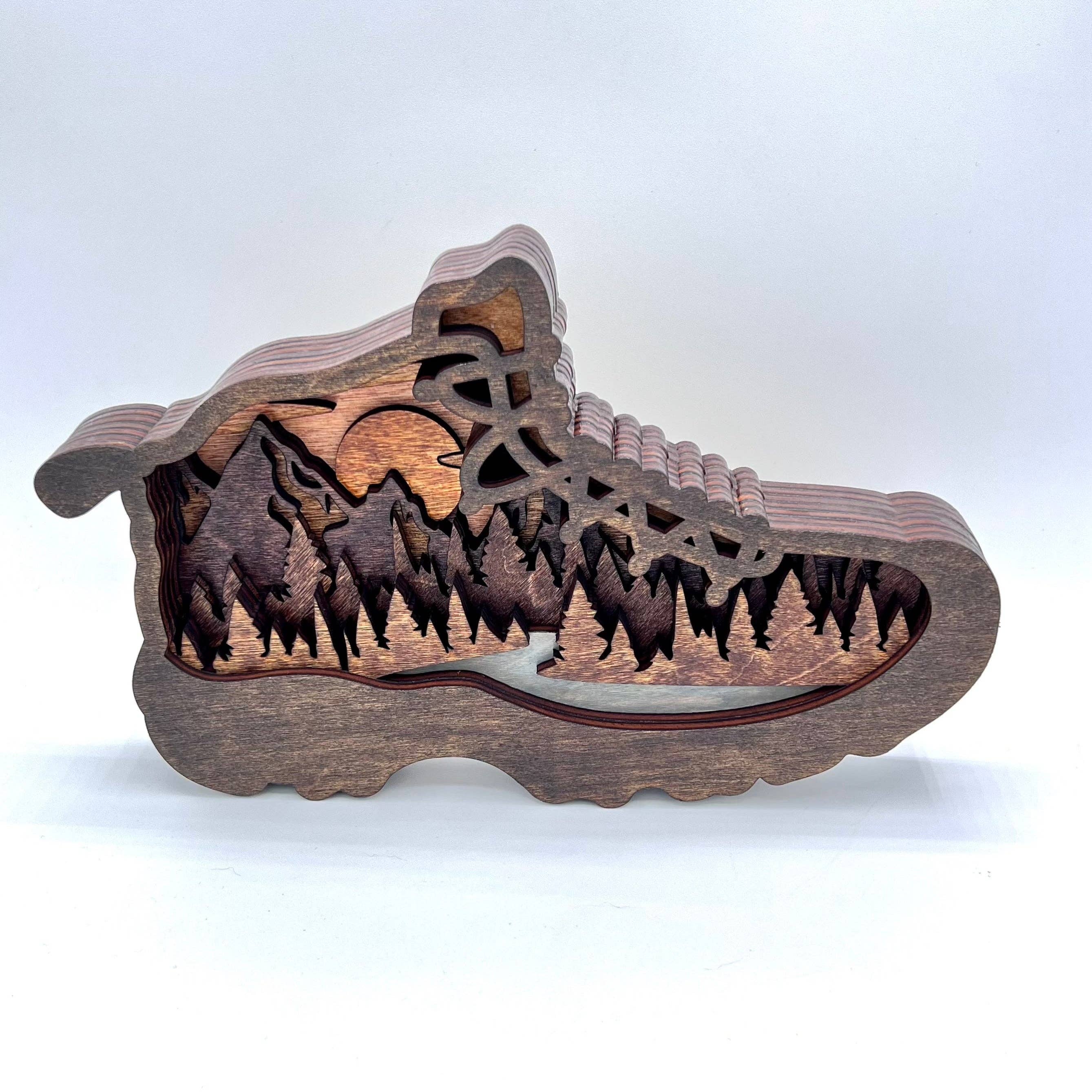 Lexo Creations - Wholesale Decorative Tabletop Object - Hiking Boot Multi-layered Wood3