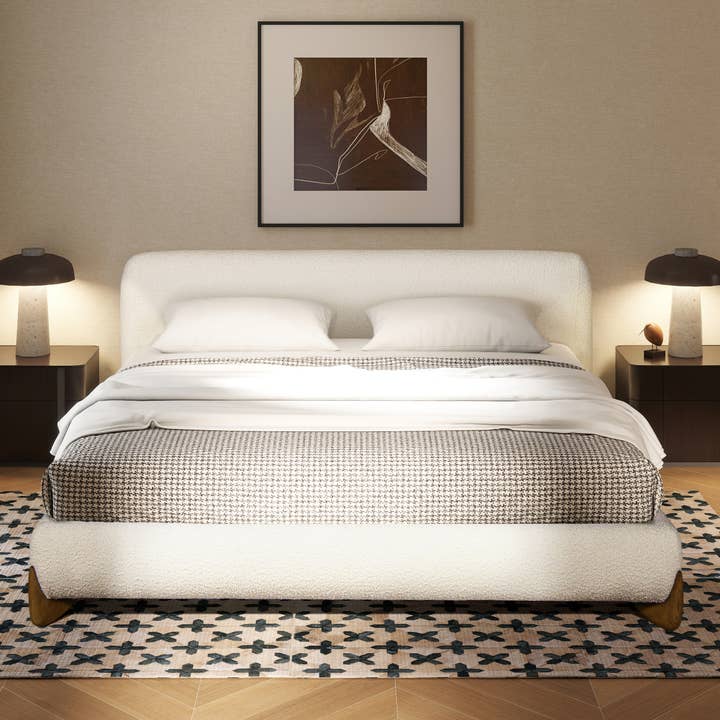 Jennifer Taylor Home - Wholesale Bed - Alpine Puffy Modern Platform Bed Ivory White Boucle10