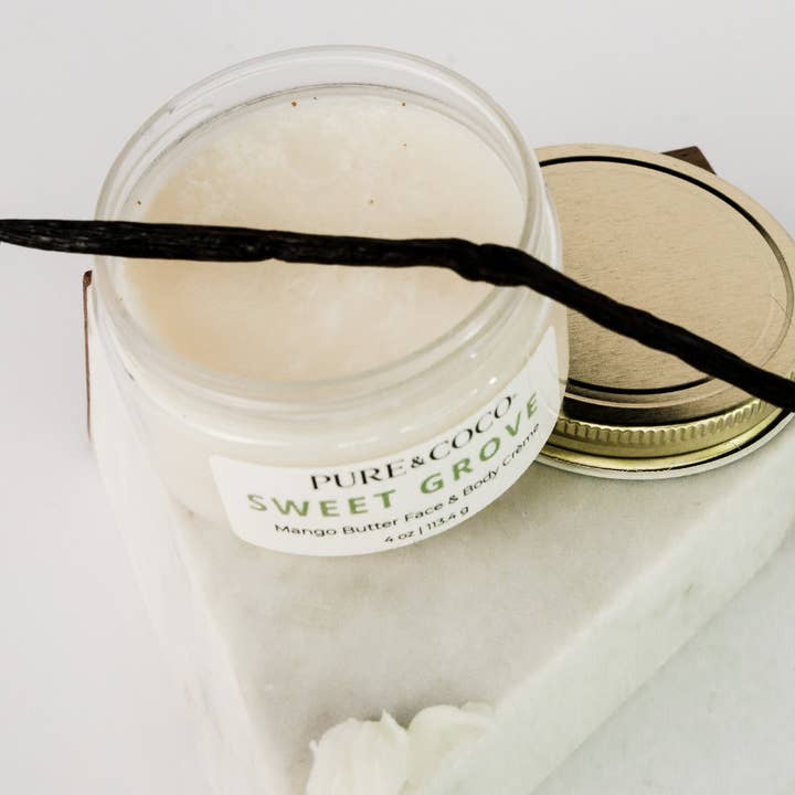 Pure & Coco | Organic Coconut Oil Face & Body Skincare - Wholesale Body Cream/Lotion - Sweet Grove Mango Butter Face & Body Crème Rich Hydration1
