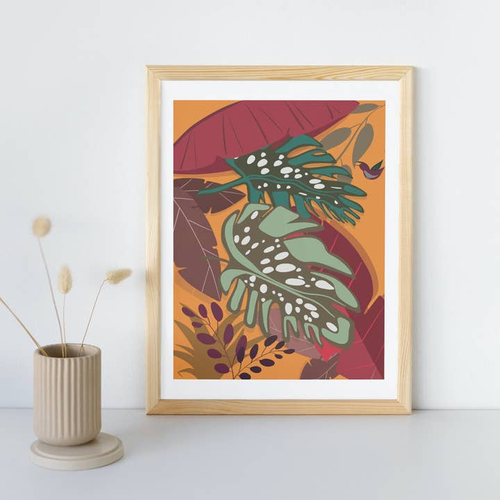 Botanical Art Prints | Botanical Poster Print | Plants Wall Art | Orange- Purple- Blue Wall Art Print | Abstract Plants Art Print | for wholesale by Xenhome