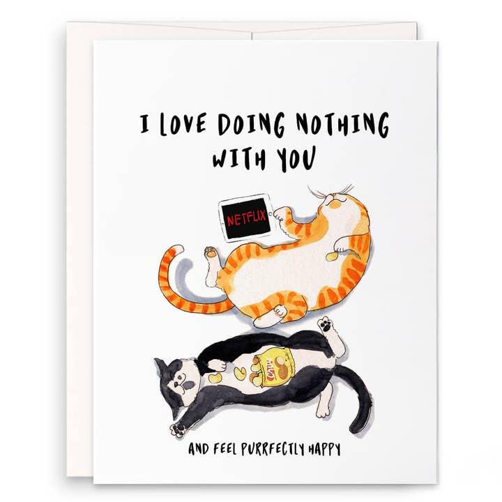 Netflix Chill Cats - Tarjeta de San Valentín para venta al por mayor de Liyana Studio