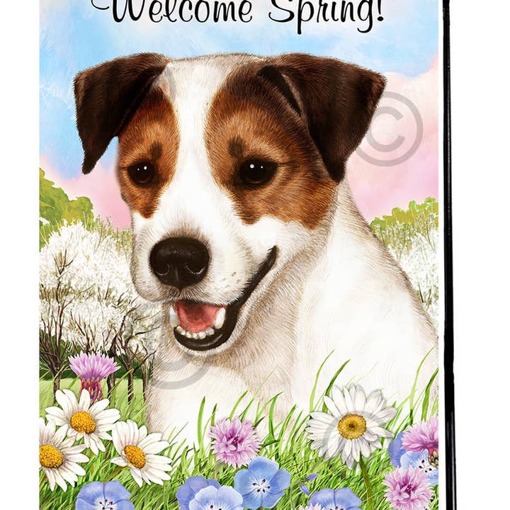 Pet Gifts USA, LLC – Großhandel Flagge – Jack Russell Tri-Color Gartenflagge „Welcome Spring“